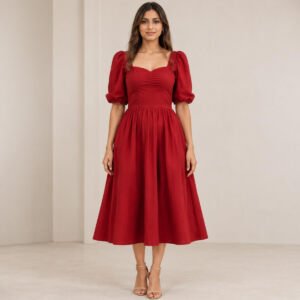 Puff Sleeve Dress - Red